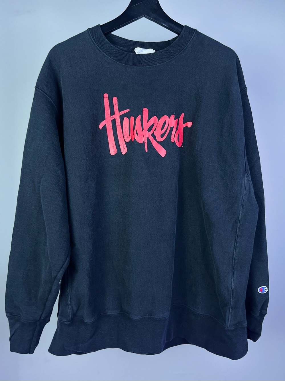 Vintage 90s Champion Reverse Weave Nebraska Huskers Crewneck Sweatshirt Black XL